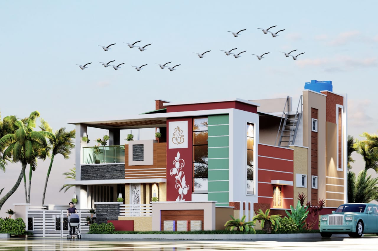 Completed contemporary residential villa with landscaped frontage